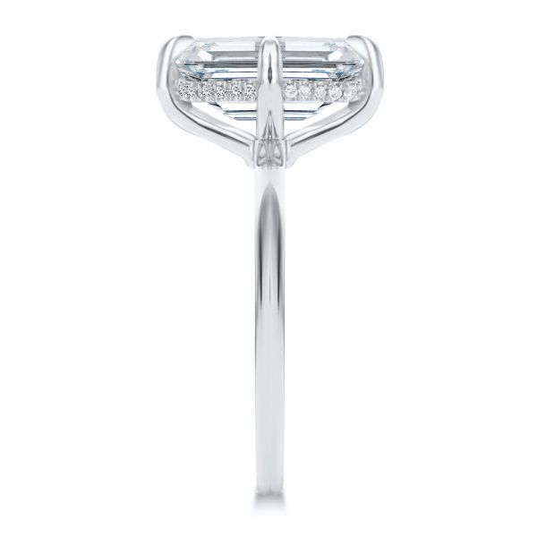 14k White Gold And Platinum 14k White Gold And Platinum Compass Set Emerald Cut And Hidden Halo Diamond Engagement Ring - Side View -  108177 - Thumbnail