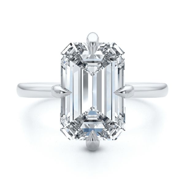 14k White Gold And Platinum 14k White Gold And Platinum Compass Set Emerald Cut And Hidden Halo Diamond Engagement Ring - Top View -  108177 - Thumbnail