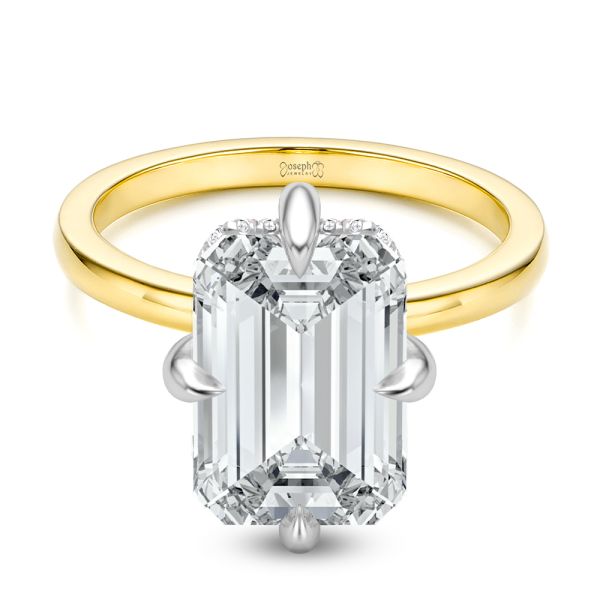14k Yellow Gold And Platinum Compass Set Emerald Cut And Hidden Halo Diamond Engagement Ring - Flat View -  108177 - Thumbnail