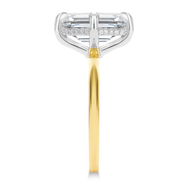 14k Yellow Gold And Platinum Compass Set Emerald Cut And Hidden Halo Diamond Engagement Ring - Side View -  108177 - Thumbnail