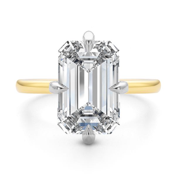 14k Yellow Gold And Platinum Compass Set Emerald Cut And Hidden Halo Diamond Engagement Ring - Top View -  108177 - Thumbnail