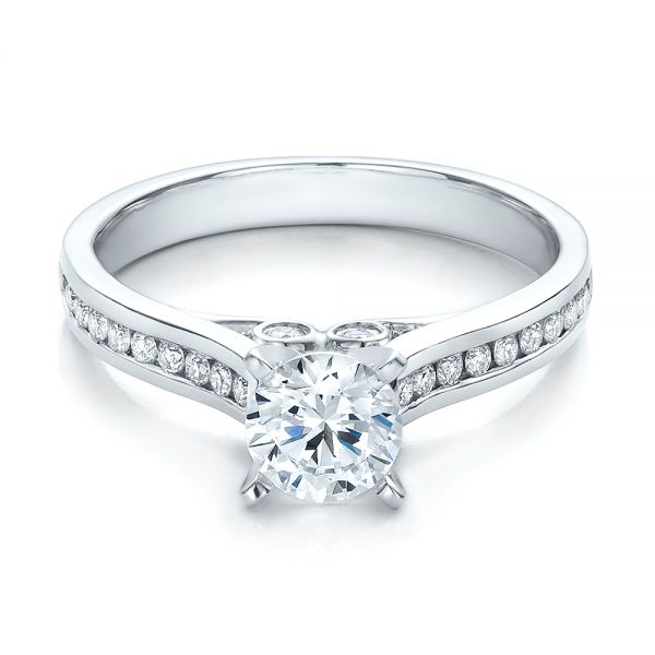 14k White Gold Contemporary Channel Set Diamond Engagement Ring - Flat View -  100405