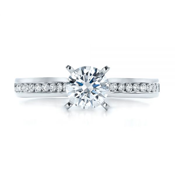14k White Gold Contemporary Channel Set Diamond Engagement Ring - Top View -  100405