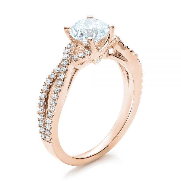 18k Rose Gold 18k Rose Gold Contemporary Criss-cross Diamond Engagement Ring - Three-Quarter View -  100403