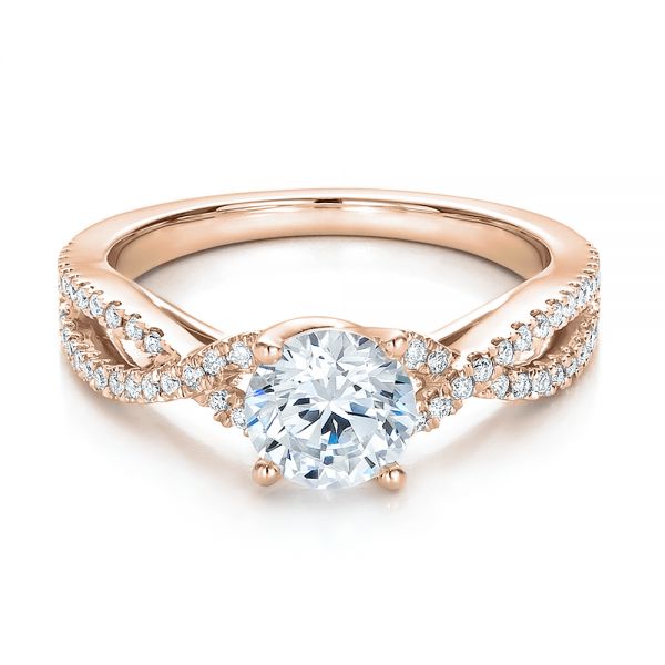 14k Rose Gold 14k Rose Gold Contemporary Criss-cross Diamond Engagement Ring - Flat View -  100403