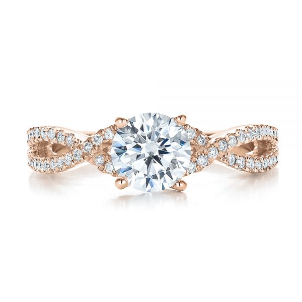 18k Rose Gold 18k Rose Gold Contemporary Criss-cross Diamond Engagement Ring - Top View - 100403
