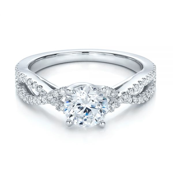 14k White Gold Contemporary Criss-cross Diamond Engagement Ring - Flat View - 100403