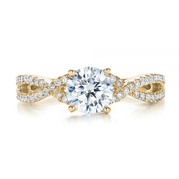14k Yellow Gold 14k Yellow Gold Contemporary Criss-cross Diamond Engagement Ring - Top View - 100403