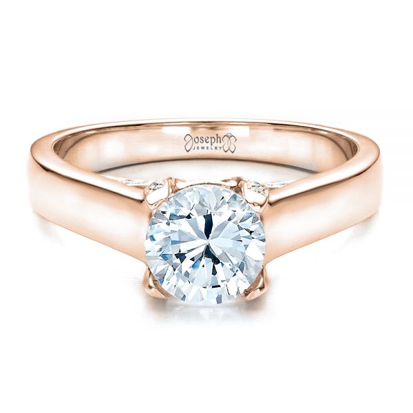 18k Rose Gold 18k Rose Gold Contemporary Engagement Ring With Bright Cut Set Diamonds - Flat View -  1468