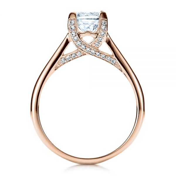 18k Rose Gold 18k Rose Gold Contemporary Engagement Ring With Bright Cut Set Diamonds - Front View -  1468