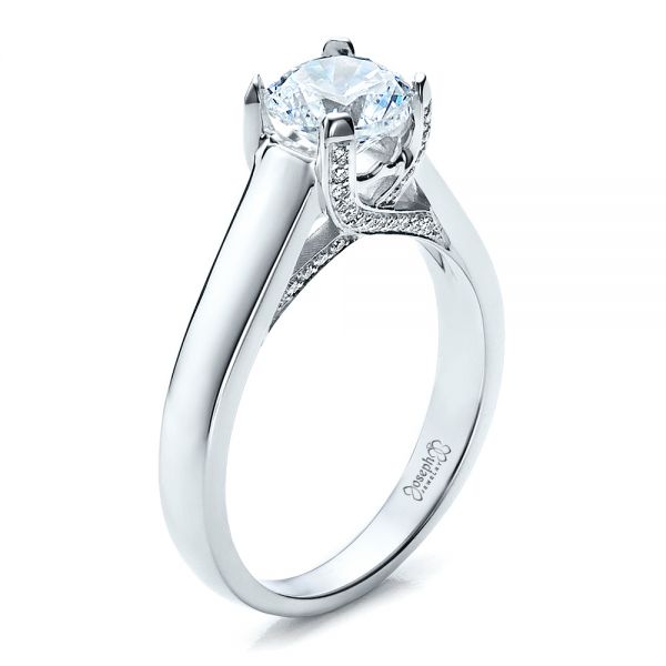 18k White Gold Contemporary Engagement Ring With Bright Cut Set Diamonds - Three-Quarter View -  1468