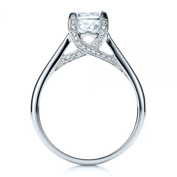 14k White Gold 14k White Gold Contemporary Engagement Ring With Bright Cut Set Diamonds - Front View -  1468