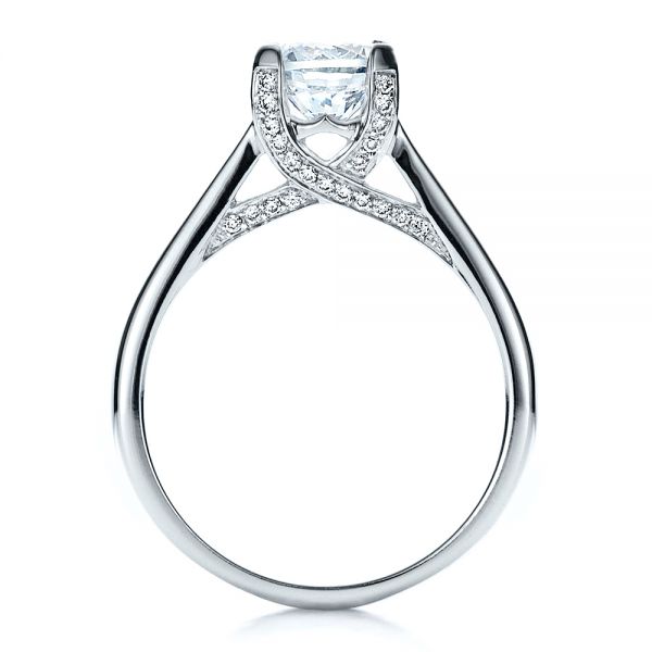 18k White Gold Contemporary Engagement Ring With Bright Cut Set Diamonds - Front View - 1468