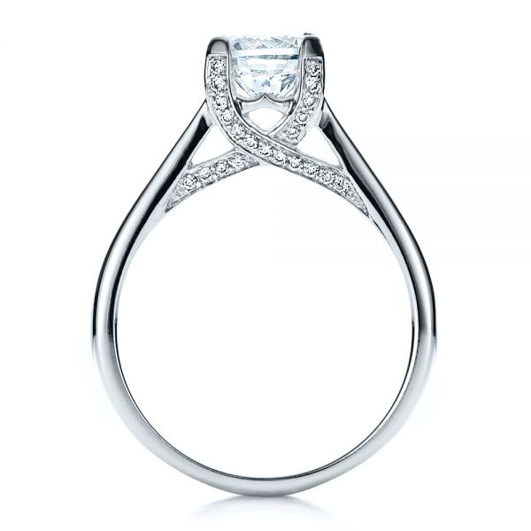  Platinum Platinum Contemporary Engagement Ring With Bright Cut Set Diamonds - Front View -  1468