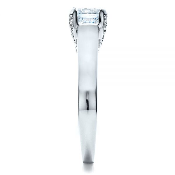 18k White Gold Contemporary Engagement Ring With Bright Cut Set Diamonds - Side View - 1468