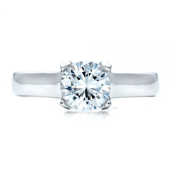 14k White Gold 14k White Gold Contemporary Engagement Ring With Bright Cut Set Diamonds - Top View -  1468