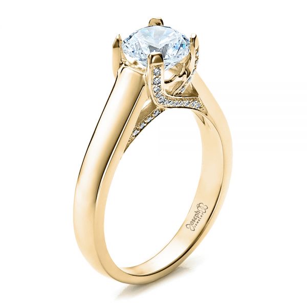 18k Yellow Gold 18k Yellow Gold Contemporary Engagement Ring With Bright Cut Set Diamonds - Three-Quarter View - 1468