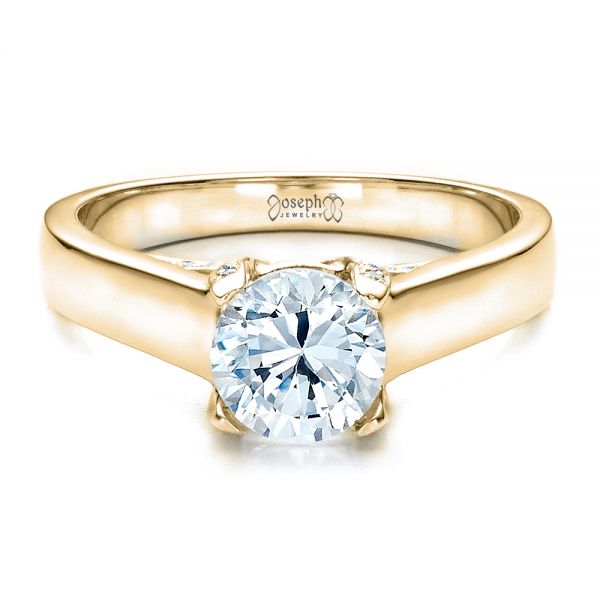 18k Yellow Gold 18k Yellow Gold Contemporary Engagement Ring With Bright Cut Set Diamonds - Flat View -  1468