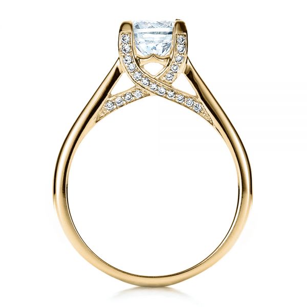 18k Yellow Gold 18k Yellow Gold Contemporary Engagement Ring With Bright Cut Set Diamonds - Front View - 1468