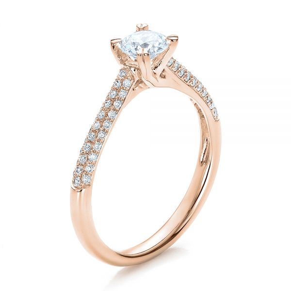 14k Rose Gold 14k Rose Gold Contemporary Pave Set Diamond Engagement Ring - Three-Quarter View -  100395