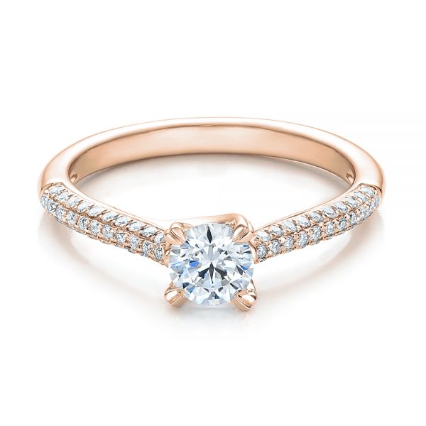 18k Rose Gold 18k Rose Gold Contemporary Pave Set Diamond Engagement Ring - Flat View -  100395