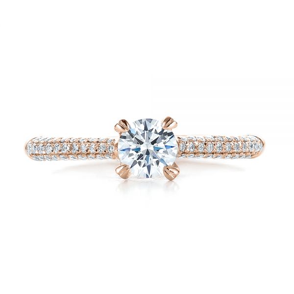 18k Rose Gold 18k Rose Gold Contemporary Pave Set Diamond Engagement Ring - Top View -  100395