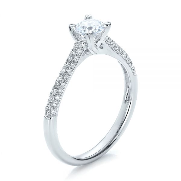 18k White Gold 18k White Gold Contemporary Pave Set Diamond Engagement Ring - Three-Quarter View -  100395