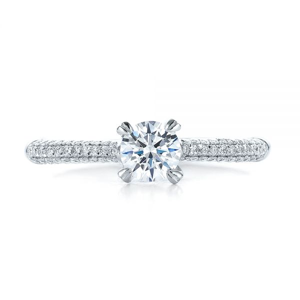 14k White Gold Contemporary Pave Set Diamond Engagement Ring - Top View -  100395