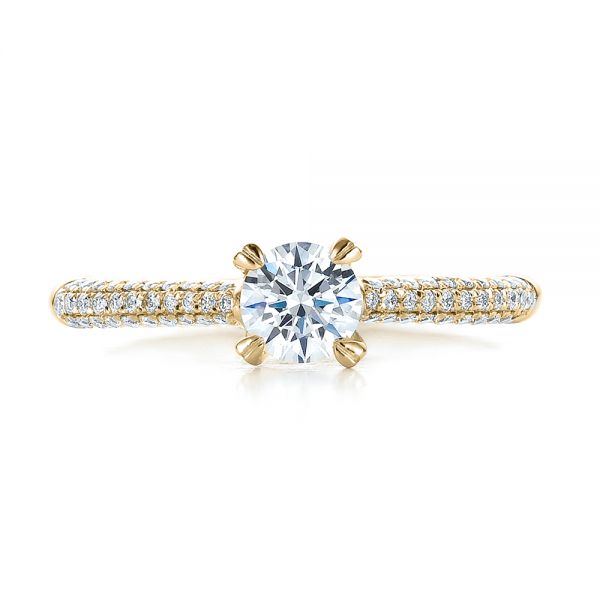 18k Yellow Gold 18k Yellow Gold Contemporary Pave Set Diamond Engagement Ring - Top View -  100395