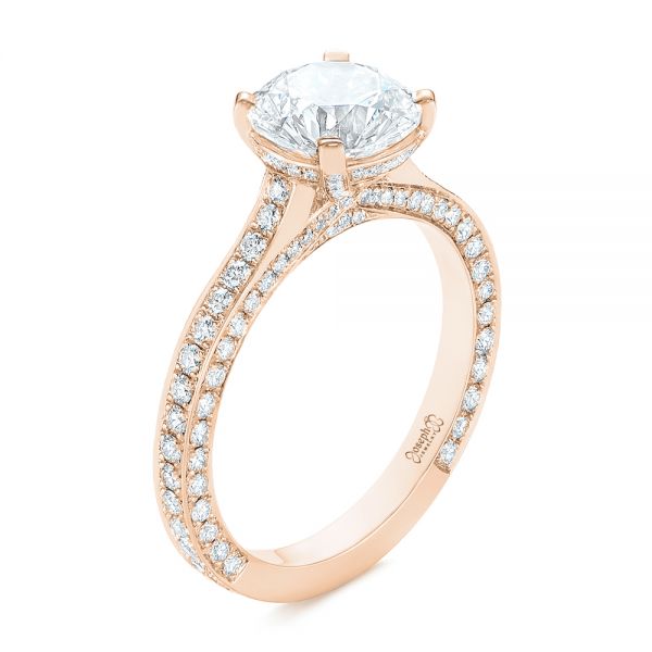 18k Rose Gold 18k Rose Gold Contemporary Round Diamond Engagement Ring - Three-Quarter View -  104878