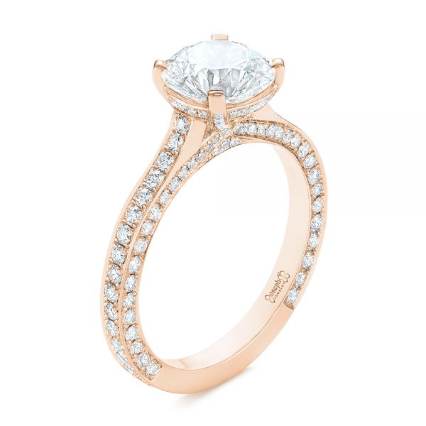 18k Rose Gold 18k Rose Gold Contemporary Round Diamond Engagement Ring - Three-Quarter View - 104878