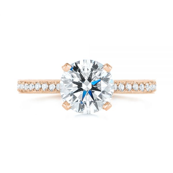 18k Rose Gold 18k Rose Gold Contemporary Round Diamond Engagement Ring - Top View -  104878