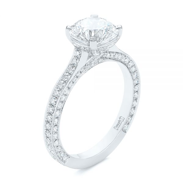  Platinum Contemporary Round Diamond Engagement Ring - Three-Quarter View -  104878