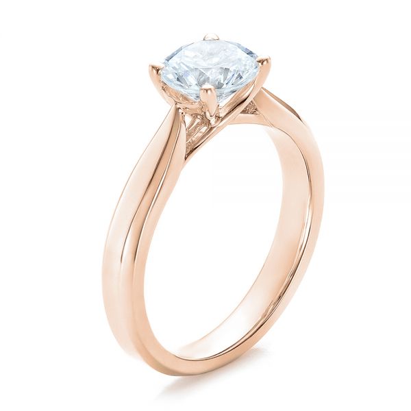 18k Rose Gold 18k Rose Gold Contemporary Solitaire Engagement Ring - Three-Quarter View -  100397