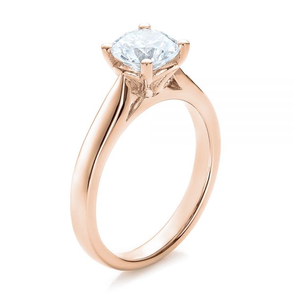 18k Rose Gold 18k Rose Gold Contemporary Solitaire Engagement Ring - Three-Quarter View -  100399