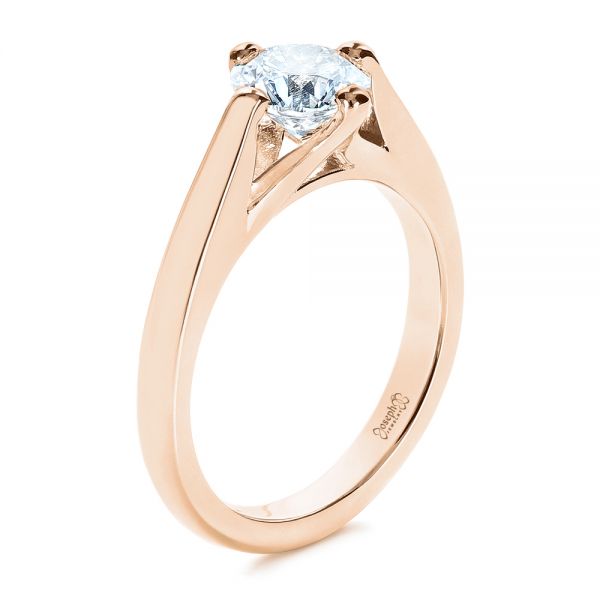 18k Rose Gold 18k Rose Gold Contemporary Solitaire Engagement Ring - Three-Quarter View -  1389