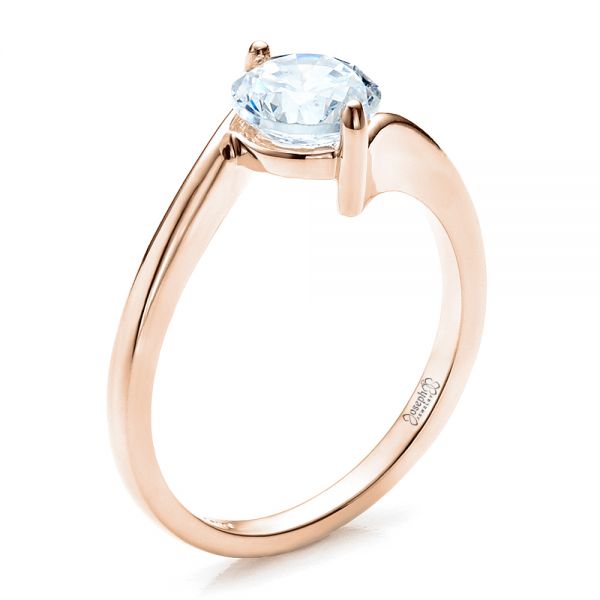 18k Rose Gold 18k Rose Gold Contemporary Solitaire Engagement Ring - Three-Quarter View -  1484
