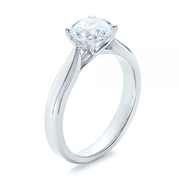 18k White Gold 18k White Gold Contemporary Solitaire Engagement Ring - Three-Quarter View -  100397