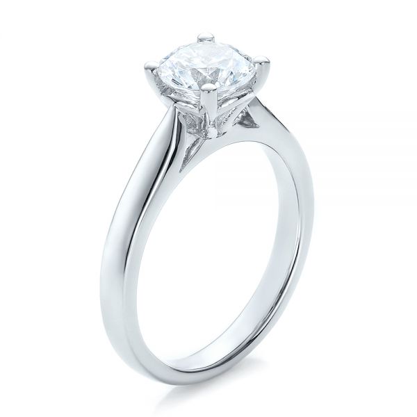 14k White Gold Contemporary Solitaire Engagement Ring - Three-Quarter View -  100399
