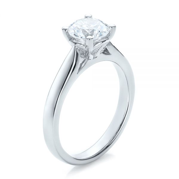 14k White Gold Contemporary Solitaire Engagement Ring - Three-Quarter View - 100399
