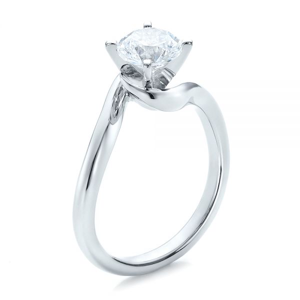 14k White Gold Contemporary Solitaire Engagement Ring - Three-Quarter View -  100400