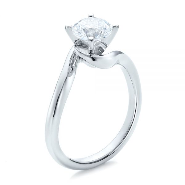 14k White Gold Contemporary Solitaire Engagement Ring - Three-Quarter View - 100400