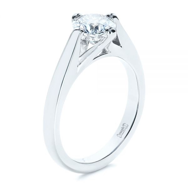 14k White Gold 14k White Gold Contemporary Solitaire Engagement Ring - Three-Quarter View -  1389