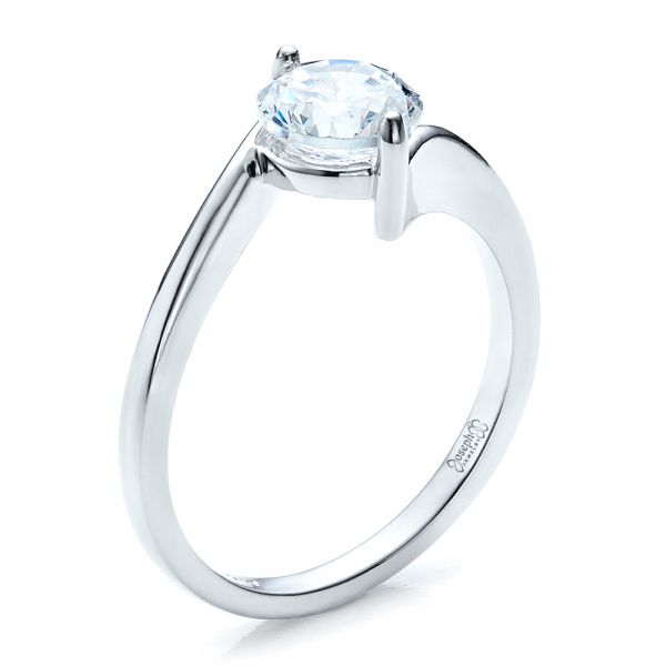 18k White Gold Contemporary Solitaire Engagement Ring - Three-Quarter View -  1484