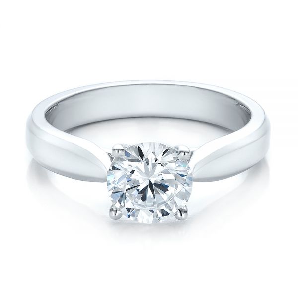 14k White Gold Contemporary Solitaire Engagement Ring - Flat View - 100397