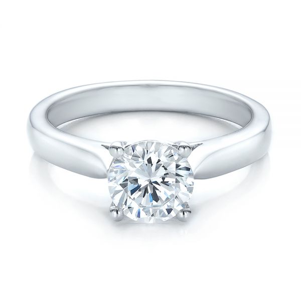 14k White Gold Contemporary Solitaire Engagement Ring - Flat View -  100399