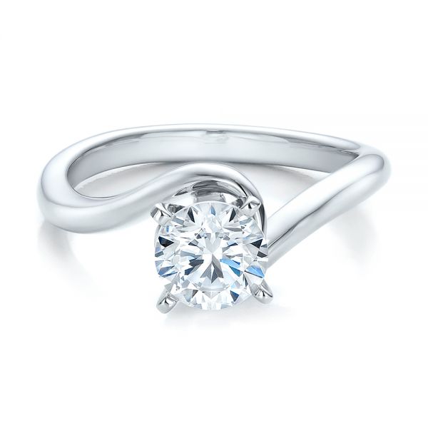 14k White Gold Contemporary Solitaire Engagement Ring - Flat View - 100400