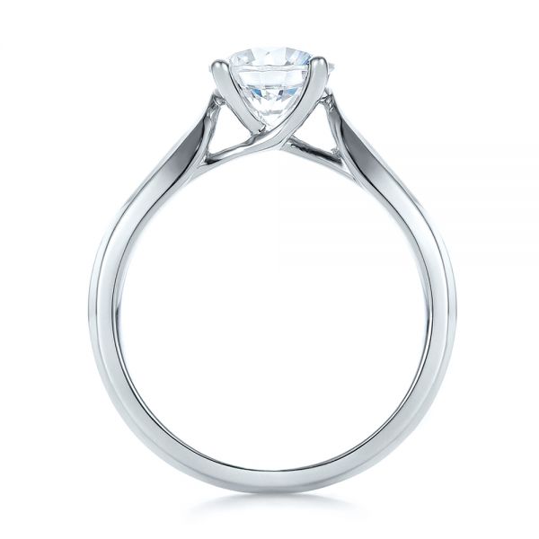 14k White Gold Contemporary Solitaire Engagement Ring - Front View - 100397