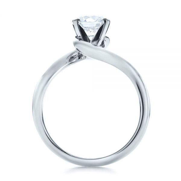 14k White Gold Contemporary Solitaire Engagement Ring - Front View - 100400