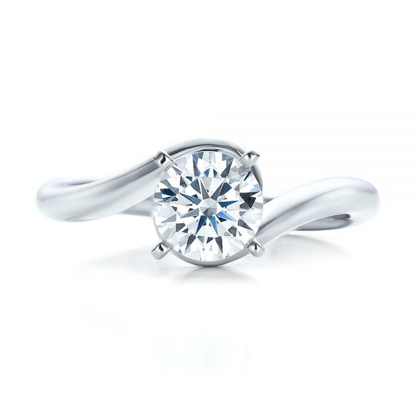 14k White Gold Contemporary Solitaire Engagement Ring - Top View -  100400